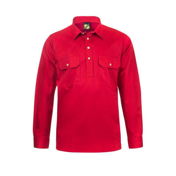 LIGHTWEIGHT LONG SLEEVE HALF PLACKET COTTON DRILL SHIRT WITH CONTRAST BUTTONS  Be the first to review this product