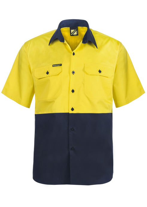 LIGHTWEIGHT HI VIS TWO TONE SHORT SLEEVE VENTED COTTON DRILL SHIRT