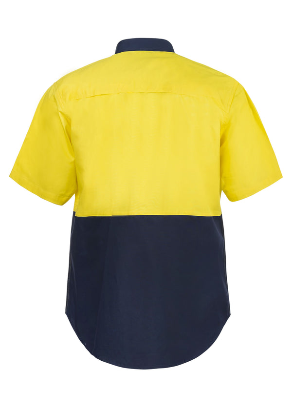 LIGHTWEIGHT HI VIS TWO TONE SHORT SLEEVE VENTED COTTON DRILL SHIRT