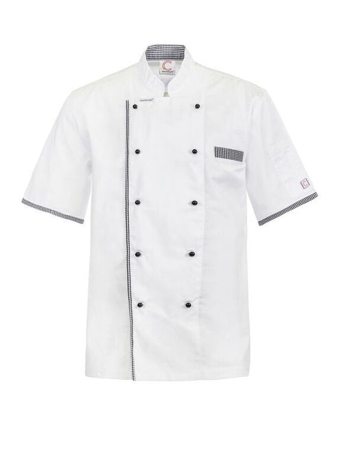 EXECUTIVE CHEFS LIGHTWEIGHT VENTED JACKET WITH CHECKED DETAIL - SHORT SLEEVE