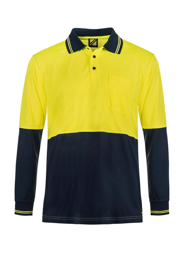 Hi vis two tone long sleeve micromesh polo with pocket