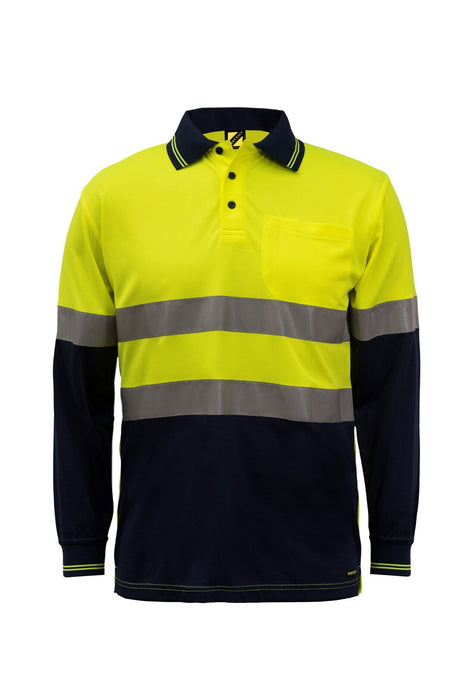 Hi vis two tone long sleeve micro mesh polo with pocket and csr reflective tape