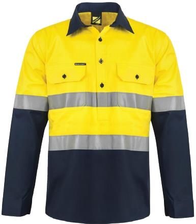 LIGHTWEIGHT HI VIS TWO TONE HALF PLACKET VENTED COTTON DRILL SHIRT WITH SEMI GUSSET SLEEVES AND CSR REFLECTIVE TAPE