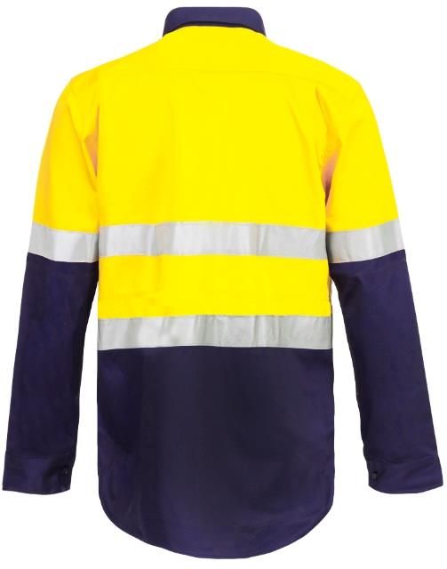 HI VIS TWO TONE HALF PLACKET COTTON DRILL SHIRT WITH SEMI GUSSET SLEEVES AND CSR REFLECTIVE TAPE